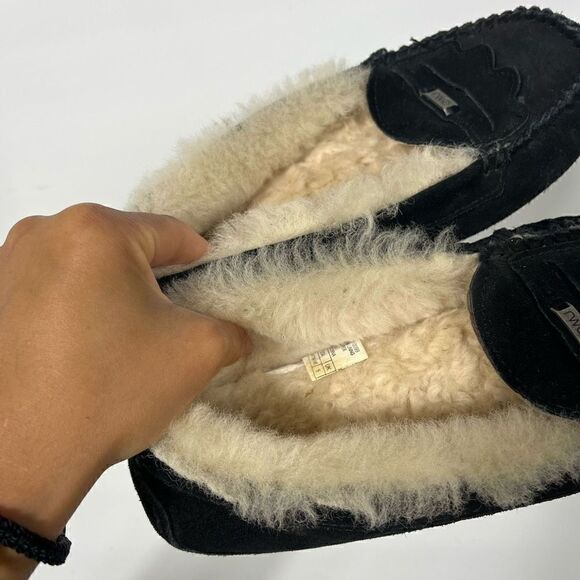 emu Australian Moccasin Womens size 7 Black Shearling lined Slippers - Picture 7 of 14